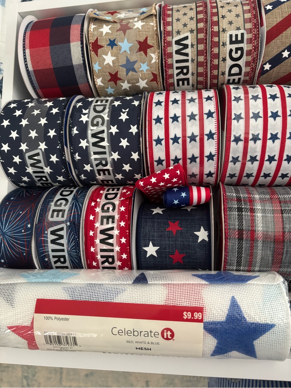 Patriotic Multiseasonal Ribbon Star Strips Set Star/Stripe Wired NEW Final Sale - Picture 3 of 10